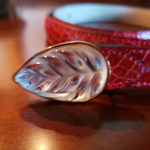 Lalique Paris Crystal Buckle Belt Red Glazed Exotic Leather 40” Original main image 14